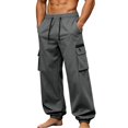 thumbnail image 1 of JTSRKL Men's Multi Pocket Cargo Joggers Drawstring Elastic Waist Loose Fit Stretch Casual Trousers Breathable Outdoor Hiking Daily Workout Pants Gray M, 1 of 9
