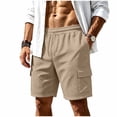 thumbnail image 1 of JTSRKL Men's Outdoor Cargo Shorts Solid Waffle Knit Drawstring Elastic Waist Multi Pocket Short Pants Lightweight Summer Beach Daily Casual Trunks Khaki XXL, 1 of 7