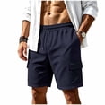thumbnail image 1 of JTSRKL Men's Outdoor Cargo Shorts Solid Waffle Knit Drawstring Elastic Waist Multi Pocket Short Pants Lightweight Summer Beach Daily Casual Trunks Navy S, 1 of 7