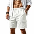 thumbnail image 1 of JTSRKL Men's Outdoor Cargo Shorts Solid Waffle Knit Drawstring Elastic Waist Multi Pocket Short Pants Lightweight Summer Beach Daily Casual Trunks White XXL, 1 of 7