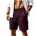 thumbnail image 1 of JTSRKL Men's Outdoor Cargo Shorts Solid Waffle Knit Drawstring Elastic Waist Multi Pocket Short Pants Lightweight Summer Beach Daily Casual Trunks Wine S, 1 of 7