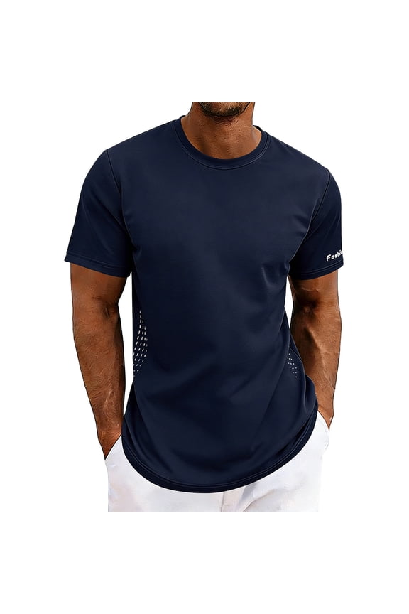 Men's Solid Crew Neck Short Sleeve T-Shirt Breathable Lightweight Loose Fit Casual Tees Summer Athletic Pullover Training Tops Navy XXL