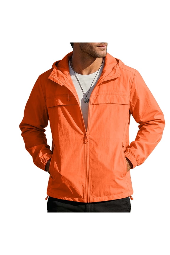 Men's Solid UPF 50+ Sun Protection Jacket Full Zip Long Sleeve Hooded Rash Guard Lightweight Outdoor Hiking Fishing Sunproof Tops Red M