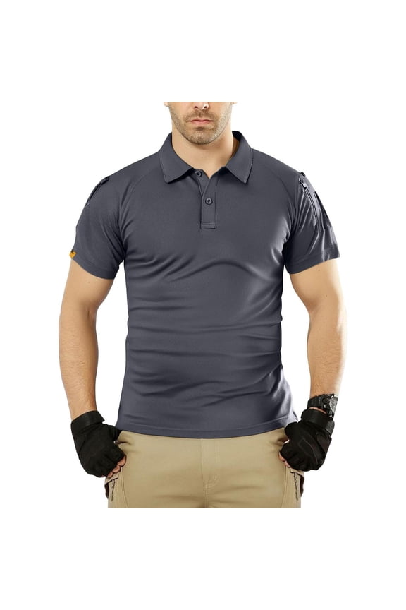 Men's Stretch Sport Golf Tops Short Sleeve Collared 3‑Button Shirts Quick‑Dry Moisture‑Wicking Breathable Big & Tall Workwear Tees with Pockets Gray L