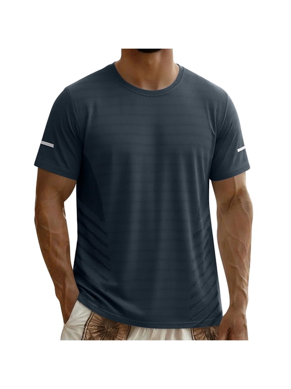 Men's Summer Ice Silk Athletic T-Shirt Cooling Breathable Quick Dry Tops Short Sleeve Running Training Sports Casual Muscle Tees