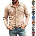 thumbnail image 1 of JTSRKL Men's Vintage Cotton Denim Style Shirts Long Sleeve Button Down Cowboy Tops Soft Breathable Casual Work Tees with Chest Pockets Army Green XXXL, 1 of 8