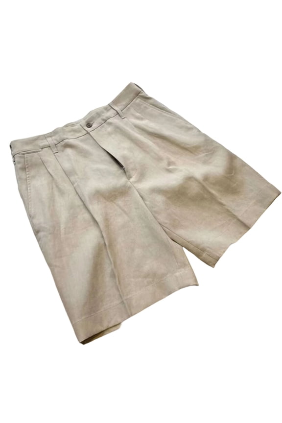 Men's Vintage Gurkha Bottoms Solid Linen Pleated Flat Front Button Shorts Lightweight Beach Golf Daily Vacation Casual Wear Trunks Khaki XXL