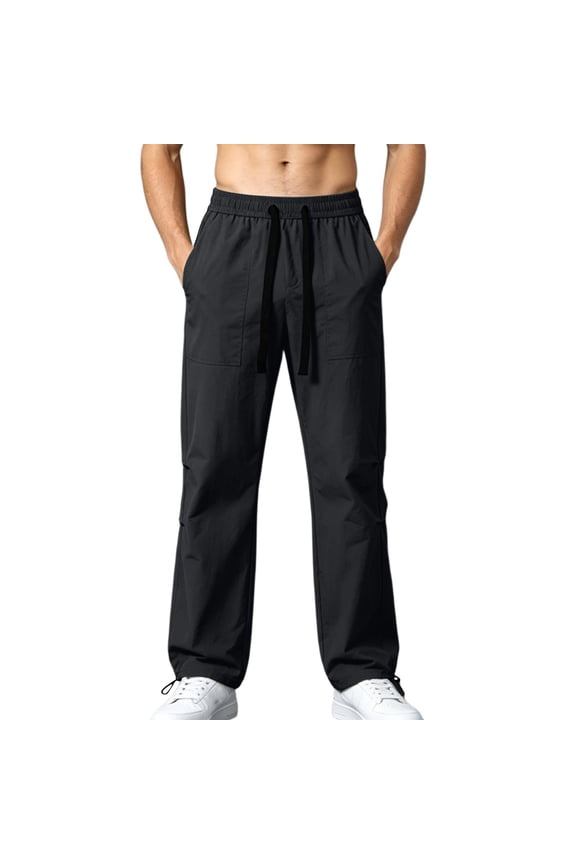 Mens Adjustable Cuff Pants Drawstring Elastic Waist Side Pockets Outdoor Casual Lightweight Bottoms Stretchy Hiking Travel Trousers