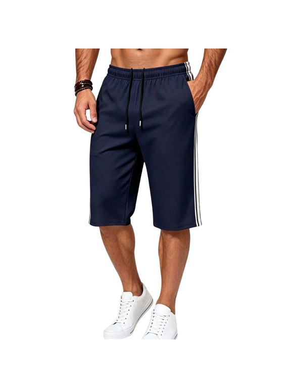 Mens Breathable Knit Pants Stretch Sport Loose Beach Side Stripe Cropped Summer Trousers Cool Comfy Daily Relaxed Fit Bottoms