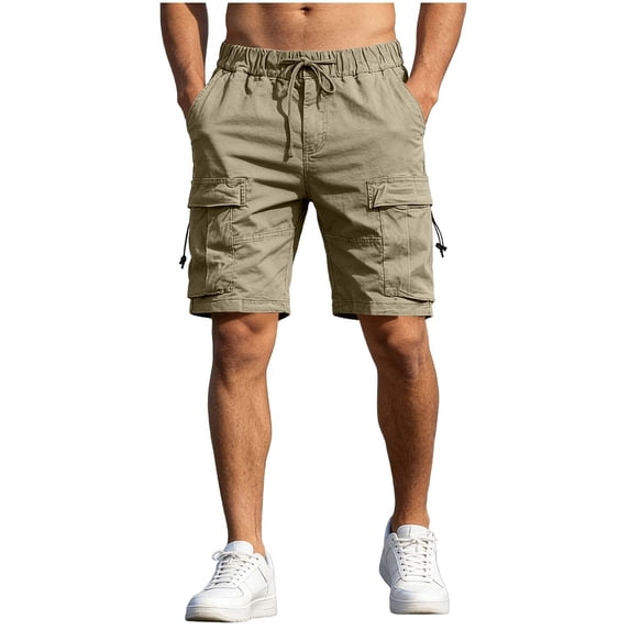 JTSRKL Mens Casual Cargo Shorts Elastic Waist Drawstring Pockets Quick Dry Workwear Trunks Breathable Outdoor Hiking Functional Trousers