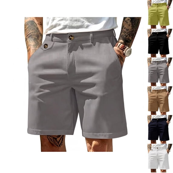 JTSRKL Mens Classic Dress Shorts Flat Front Stretch Elastic Waist Side Pockets Short Trousers Relaxed Fit Summer Casual Business Office Pants Navy M