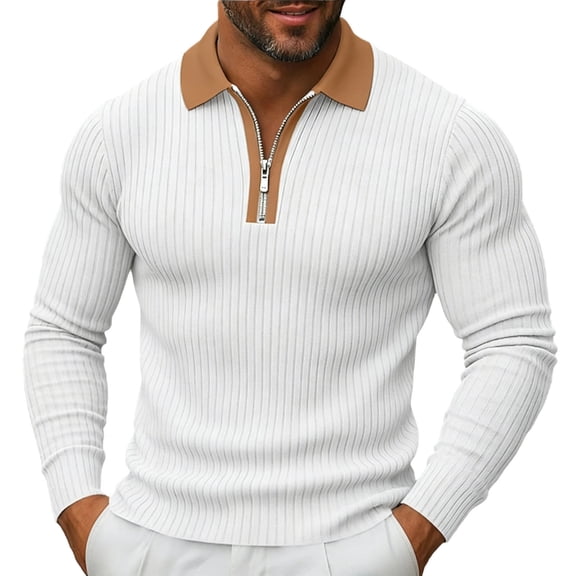 JTSRKL Mens Collared Quarter Zip Shirts Long Sleeve Golf Striped Color Block Tees Breathable Quick Dry Moisture Wicking Fall Casual Tops