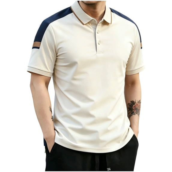 JTSRKL Mens Color Block Golf Shirts Short Sleeve 3 Button Collared Business Tees Casual Patchwork Lapel Summer Trendy Business Tops