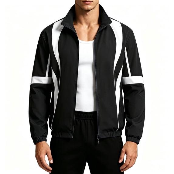 JTSRKL Mens Colorblock Stand Collar Jackets Full Zip Long Sleeve Casual Fall Sporty Coat Daily Commute Outdoor Activity Versatile Outerwear