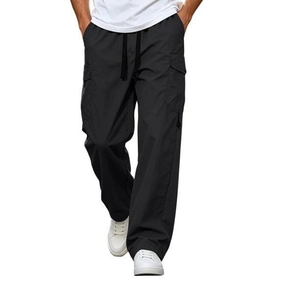 JTSRKL Mens Cooling Ice Silk Cargo Pants Drawstring Elastic Waist Quick Dry Lightweight Joggers Breathable Summer Outdoor Hiking Work Trousers