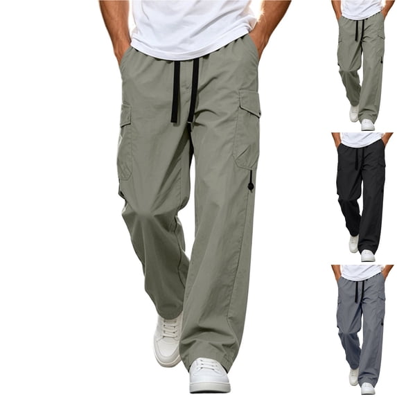 JTSRKL Mens Cooling Ice Silk Cargo Pants Drawstring Elastic Waist Quick Dry Lightweight Joggers Breathable Summer Outdoor Hiking Work Trousers