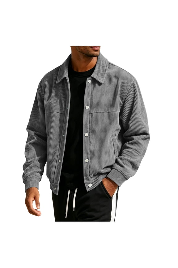 Mens Corduroy Casual Jackets Snap Button Closure Open Front Long Sleeve Tops Collared Lightweight Stylish Thermal Outdoor Outerwear