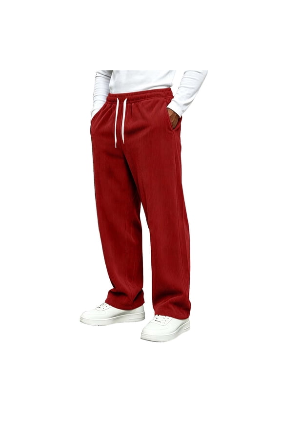 Mens Corduroy Drawstring Pants Elastic Waist Side Pockets Loose Relaxed Bottoms Stretchy Casual Vintage Daily Comfort Soft Trousers
