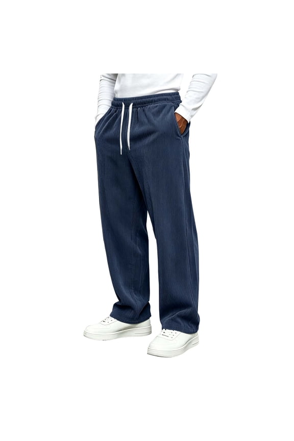Mens Corduroy Drawstring Pants Elastic Waist Side Pockets Loose Relaxed Bottoms Stretchy Casual Vintage Daily Comfort Soft Trousers