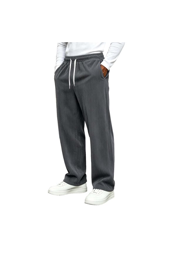Mens Corduroy Drawstring Pants Elastic Waist Side Pockets Loose Relaxed Bottoms Stretchy Casual Vintage Daily Comfort Soft Trousers