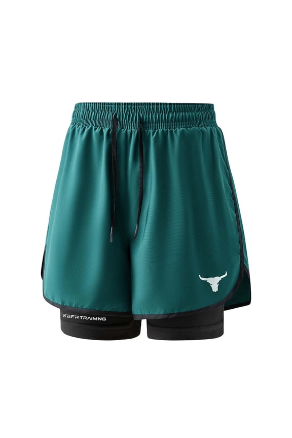 Mens Double Layer Shorts Elastic High Waist Loose Fit Quick Drying Sweat Wicking Pants Summer Running Muscle Gym Active Trunks Army Green S