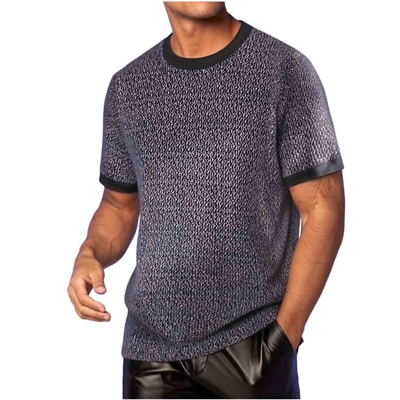 JTSRKL Mens Embroidered Jacquard T-shirts Patchwork Casual Loose Sporty Short Sleeve Crew Neck Tees Comfy Relaxed Daily Versatile Tops