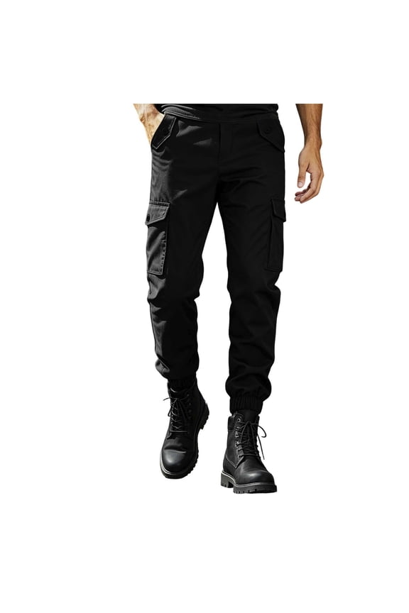 Mens Functional Cargo Pants Drawstring Elastic Waist Multi Pocket Workwear Bottoms Summer Outdoor Work Daily Comfort Soft Trousers