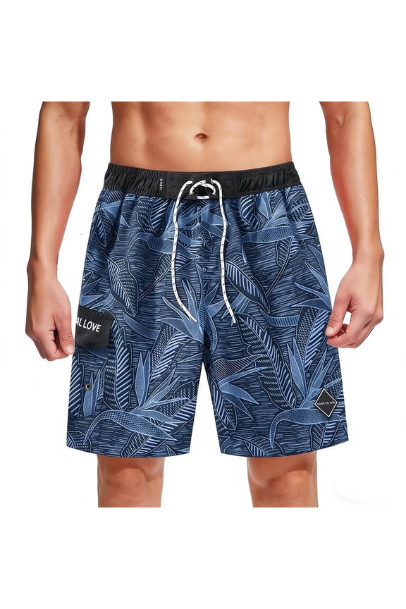 Mens Hawaiian Print Swim Trunks Quick Dry Drawstring Elastic Waist No Liner Board Shorts Summer Beach Swimming Surface Bottoms