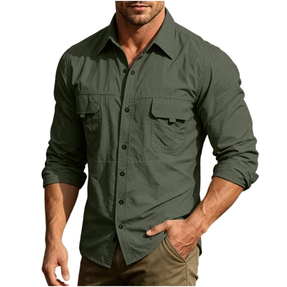 JTSRKL Mens Ice Silk Long Sleeve Shirts Quick Dry Mesh Back Ventilation Breathable Tees Zip Pockets Loose Fit Tactical Fishing Outdoor Tops