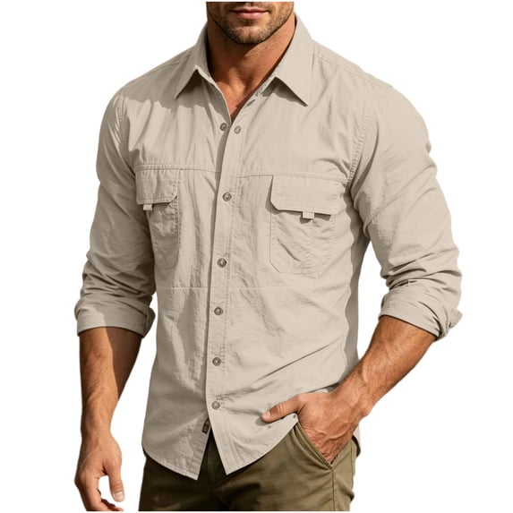 JTSRKL Mens Ice Silk Long Sleeve Shirts Quick Dry Mesh Back Ventilation Breathable Tees Zip Pockets Loose Fit Tactical Fishing Outdoor Tops