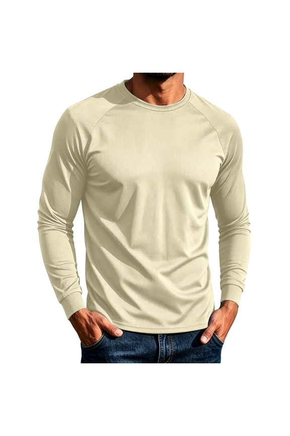 Mens Ice Silk Mesh Basic Tees Long Sleeve Crewneck Breathable Lightweight Stretchy Flex Shirts UPF Sun Protection Active Daily Tops