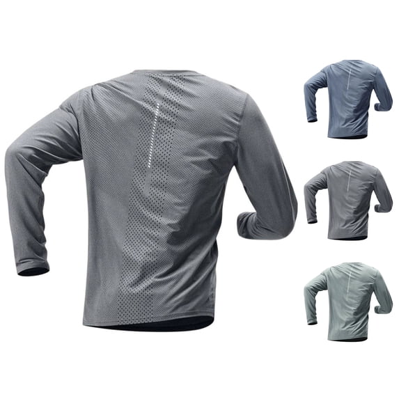 JTSRKL Mens Ice Silk Mesh Cycling Shirts Quick Dry Long Sleeve Crewneck Lightweight Tees Stretchy Running Gym Training Sports Active Tops
