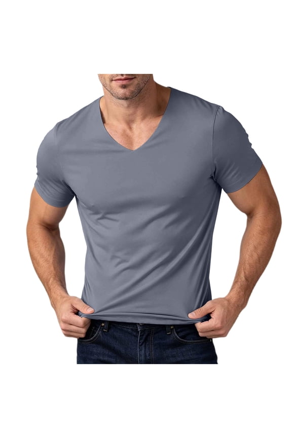 Mens Ice Silk V Neck Athletic Tees Lightweight Breathable Stretchy Quick Dry Shirts Flex Summer Casual Basic Pullover Daily Tops