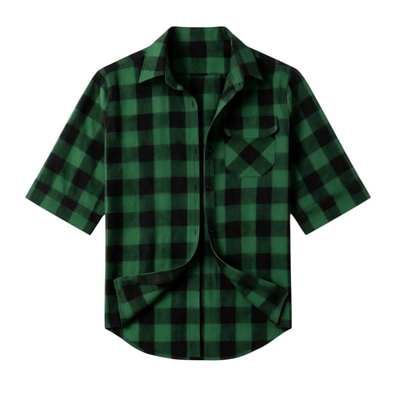 JTSRKL Mens Plaid 3/4 Sleeve Shirts Turn Down Button Front Lightweight Classic Daily Tees Stretchy Soft Summer Casual Business Daily Tops