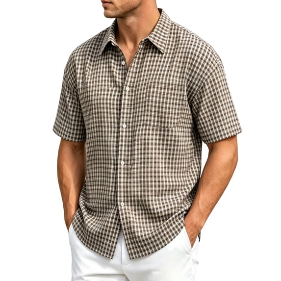 JTSRKL Mens Plaid Button Down Shirts Loose Fit Chest Pocket Breathable Lightweight Tees Wrinkle Free Summer Beach Business Casual Daily Tops