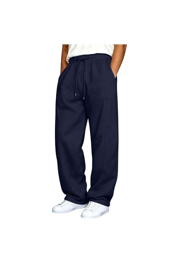 Mens Pocket Drawstring Pants Elastic Waist Loose Straight Fit Stretchy Breathable Bottoms Flex Casual Daily Wear Long Comfort Soft Trousers