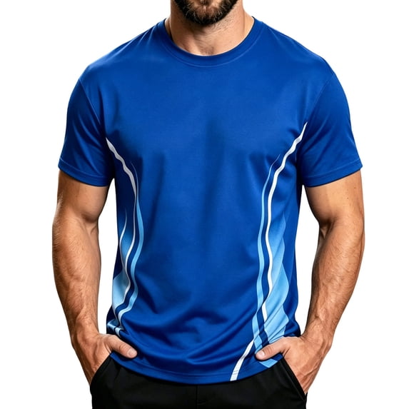 JTSRKL Mens Quick Dry Shirts Printed Crewneck Short Sleeve Breathable Lightweight Tees Summer Gym Training Big Size Active Sport Tops