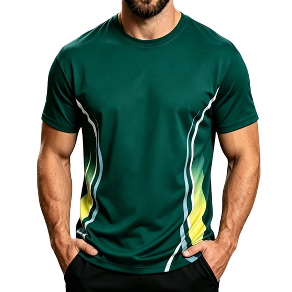 JTSRKL Mens Quick Dry Shirts Printed Crewneck Short Sleeve Breathable Lightweight Tees Summer Gym Training Big Size Active Sport Tops