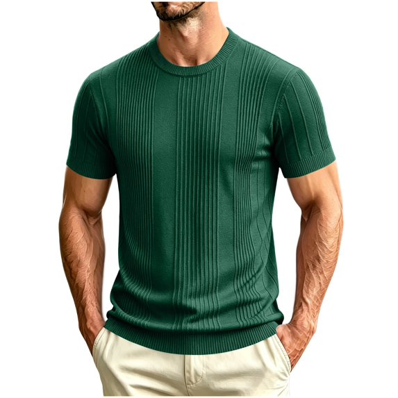 JTSRKL Mens Ribbed Knit Shirts Crewneck Short Sleeve Breathable Lightweight Tees Textured Summer Casual Daily Comfort Soft Wear Tops