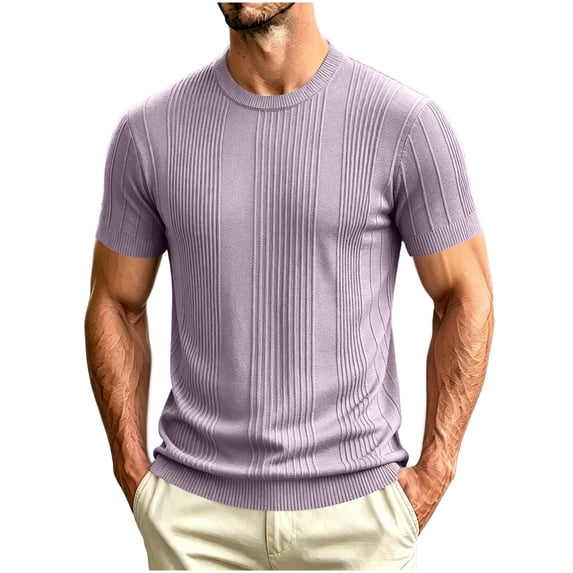 JTSRKL Mens Ribbed Knit Shirts Crewneck Short Sleeve Breathable Lightweight Tees Textured Summer Casual Daily Comfort Soft Wear Tops