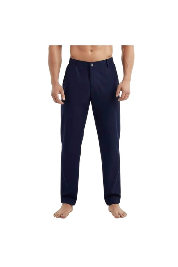 Mens Slim Straight Pants Elastic Waist Button Fly Breathable Long Trousers Cargo Lightweight Daily Office Workwear Flat Front Pants Blue S