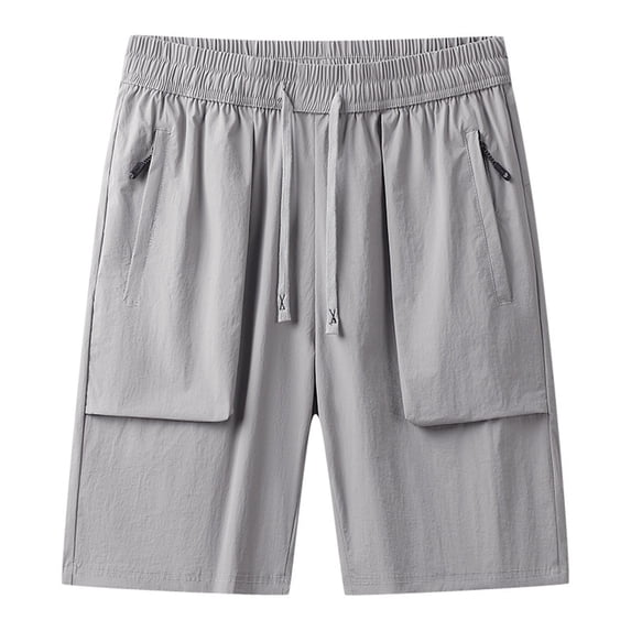JTSRKL Mens Solid Quick Dry Cargo Shorts Drawstring Elastic Waist Zipper Pockets Trunks Lightweight Gym Training Running Short Trousers