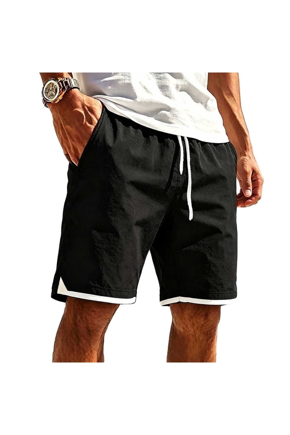 Mens Solid Zip Pocket Shorts Drawstring Elastic Waist Loose Fit Color Block Short Pants Leg Quick Dry Summer Athletic Running Swim Trunks