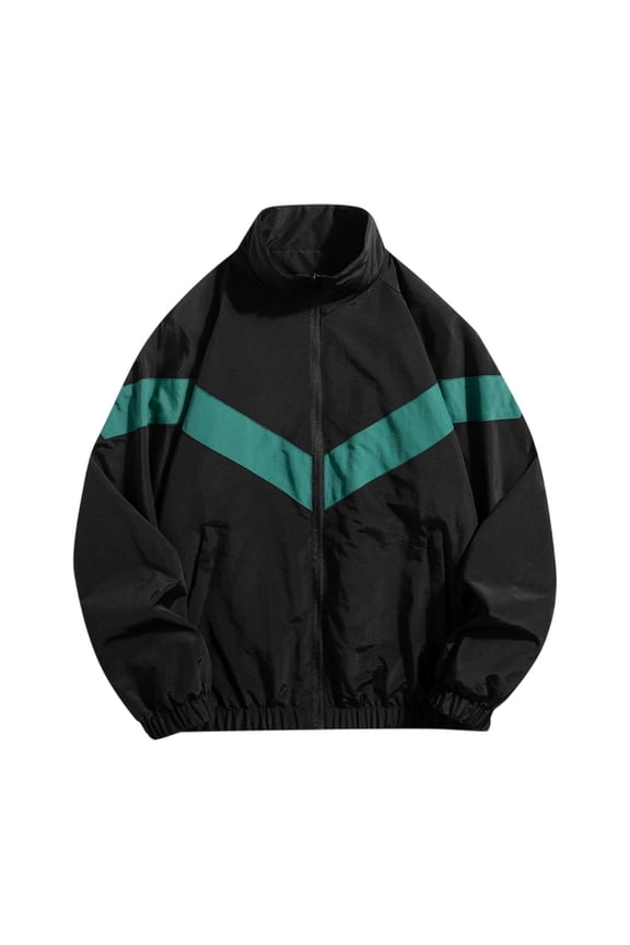 Mens Stand Collar Windbreaker Jackcts Lightweight Breathable Loose Fit Outdoor Sports Outerwear Casual Contrast Panels Stylish Coats