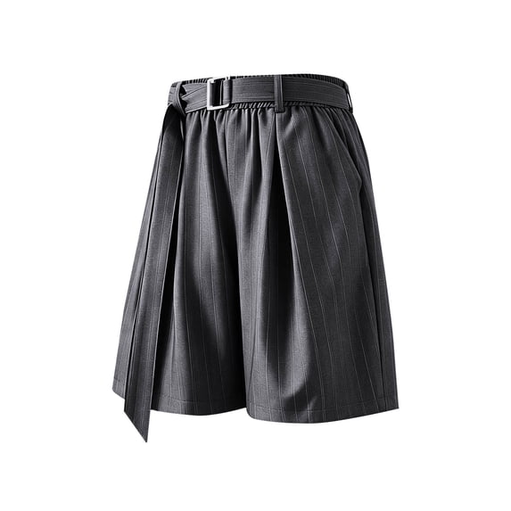 JTSRKL Mens Stripe Pleated Shorts Loose Fit Side Pockets Stretchy Lightweight Short Pants Summer Casual Business Baggy Bottoms with Belt