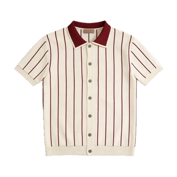 JTSRKL Mens Striped Knit Classic Shirts Turn Down Collar Short Sleeve Golf Tees Lightweight Breathable Textured Summer Casual Business Tops