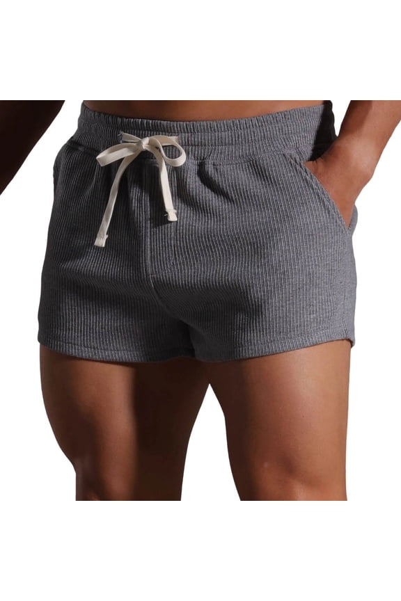 Mens Striped Lounge Shorts Drawstring Elastic Waist Gym Sweat Wicking Short Pants Summer Home Gym Cooling Casual Bodybuilding Trunks Gray XL