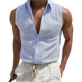 thumbnail image 1 of JTSRKL Mens Striped Sleeveless Shirts Stand Collar Button Up Casual Vest Solid Vintage Lightweight Breathable Summer Layering Tank Tops Blue XXL, 1 of 5