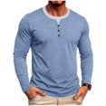thumbnail image 1 of JTSRKL Mens Stylish Fake Two Piece Tops Crew Neck Button Placket Business Casual Long Sleeve Pullover Breathable Soft Textured Shirts, 1 of 8