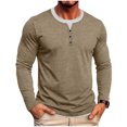 thumbnail image 1 of JTSRKL Mens Stylish Fake Two Piece Tops Crew Neck Button Placket Business Casual Long Sleeve Pullover Breathable Soft Textured Shirts, 1 of 8